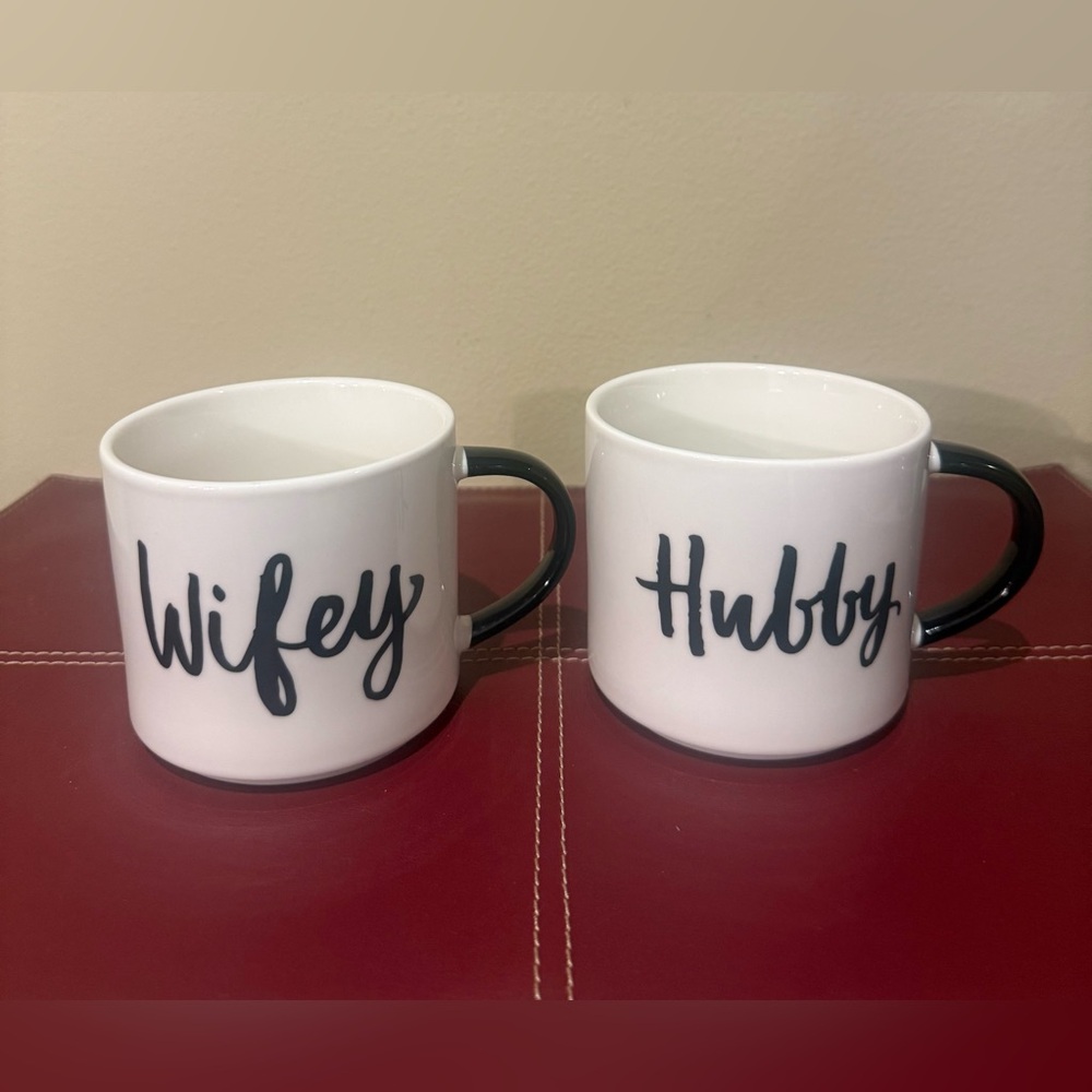 Wifey & Hubby Porcelain Coffee Cup Mug Set Of 2 Stackable White Black